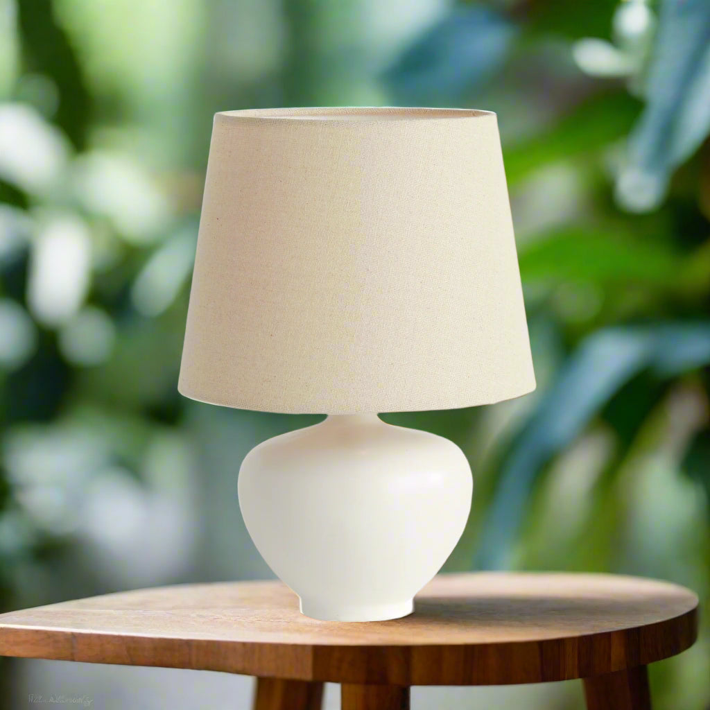 Petite White Ceramic Mini Lamp with European Shade