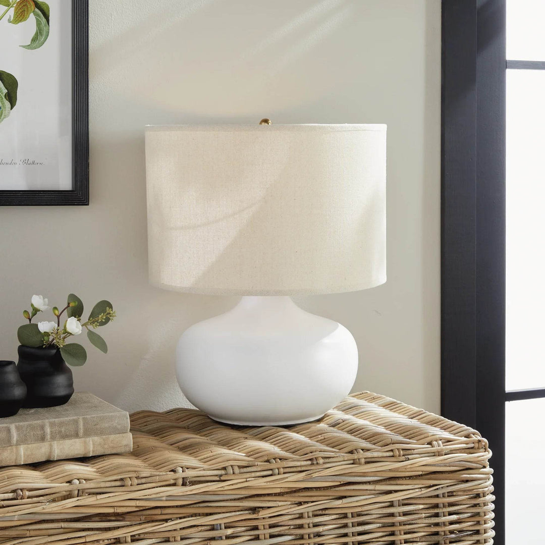 Teardrop White Ceramic Table Lamp with Drum Shade