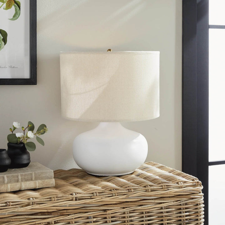 Teardrop White Ceramic Table Lamp with Drum Shade