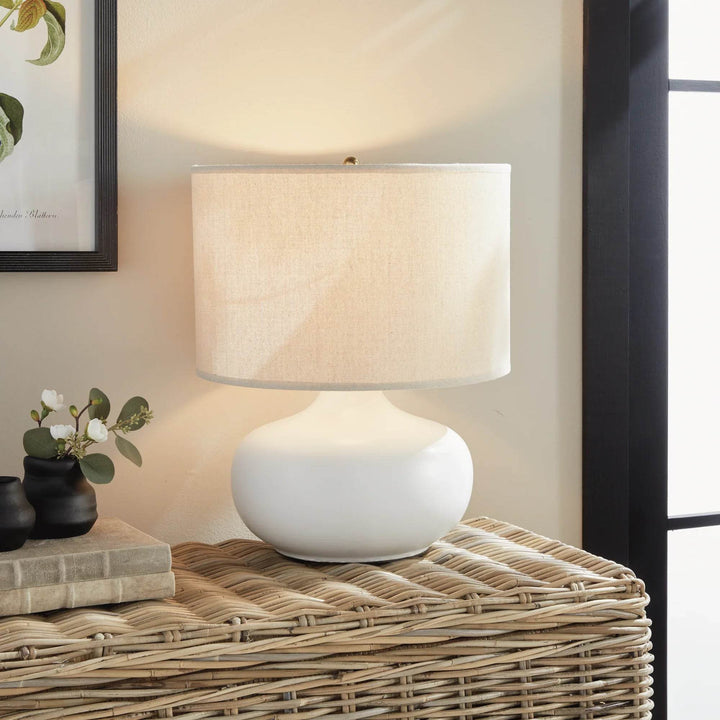 Teardrop White Ceramic Table Lamp with Drum Shade