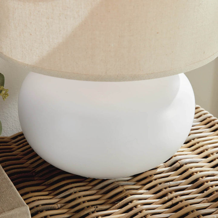 Teardrop White Ceramic Table Lamp with Drum Shade
