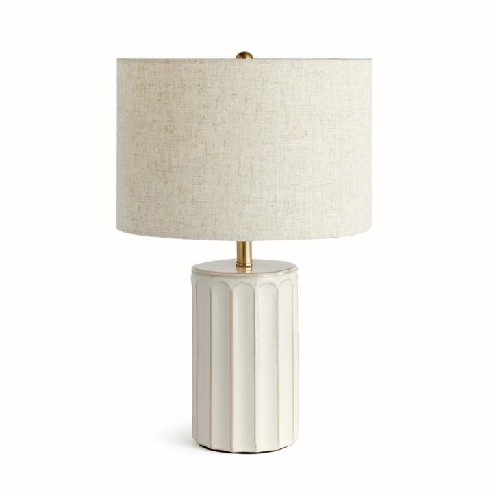 Ceramic Ribbed Table Lamp with Linen Drum Shade