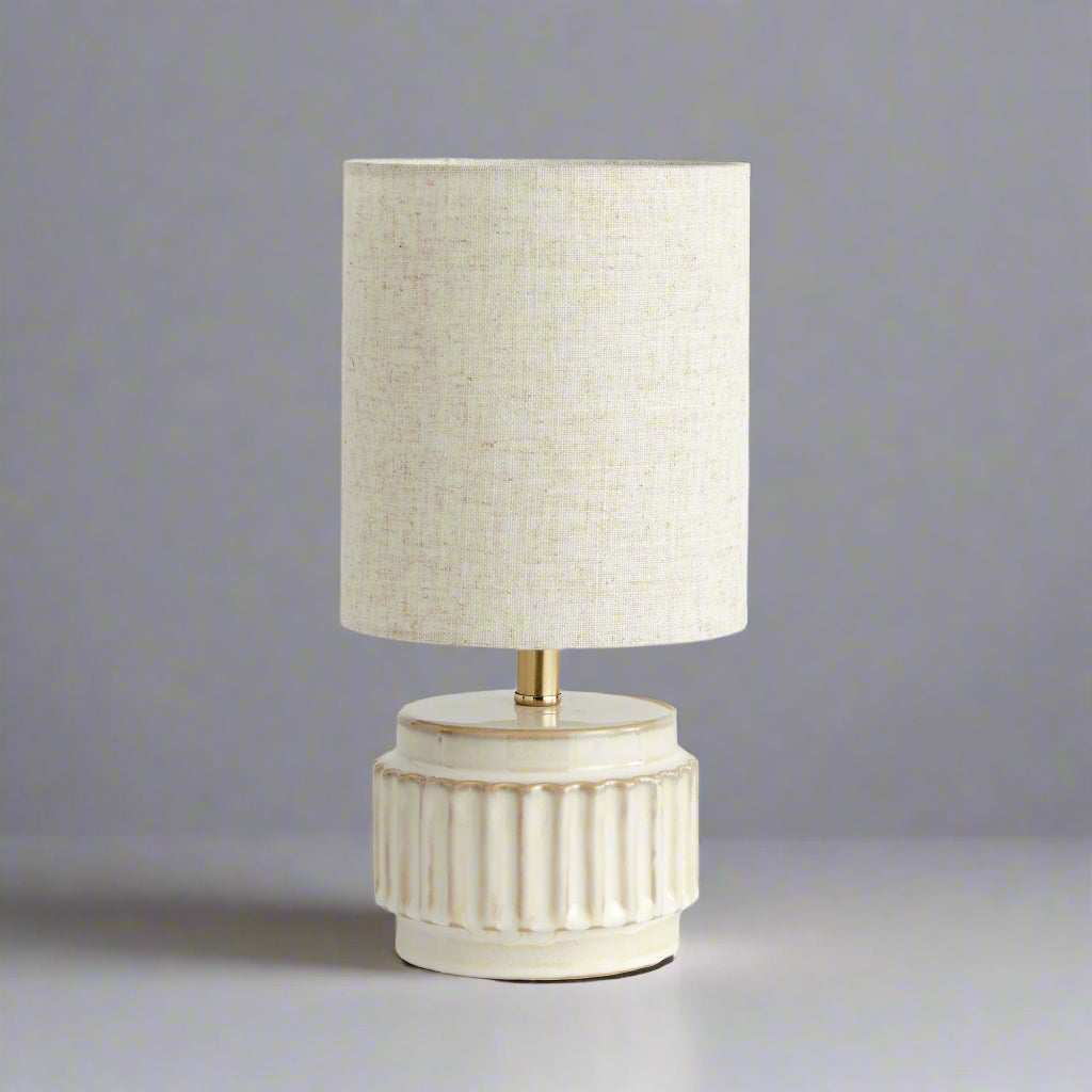 Mini White Ceramic Ribbed Lamp with European Shade Design