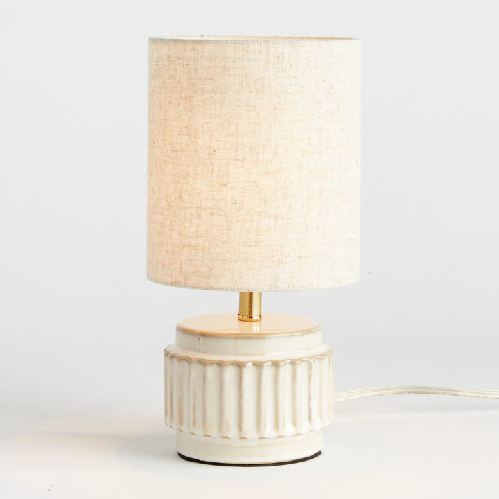 Mini White Ceramic Ribbed Lamp with European Shade Design