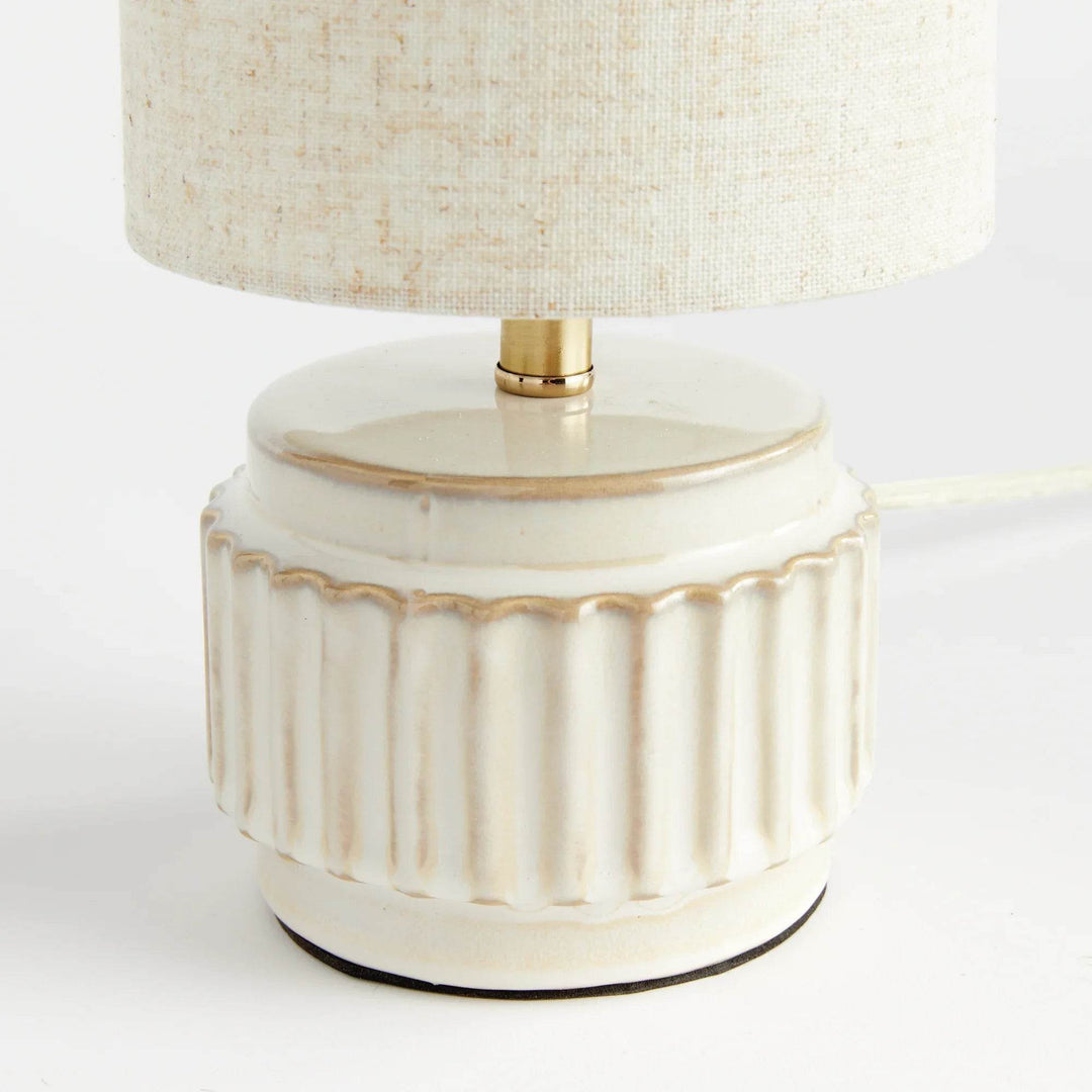 Mini White Ceramic Ribbed Lamp with European Shade Design