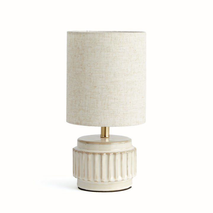 Mini White Ceramic Ribbed Lamp with European Shade Design