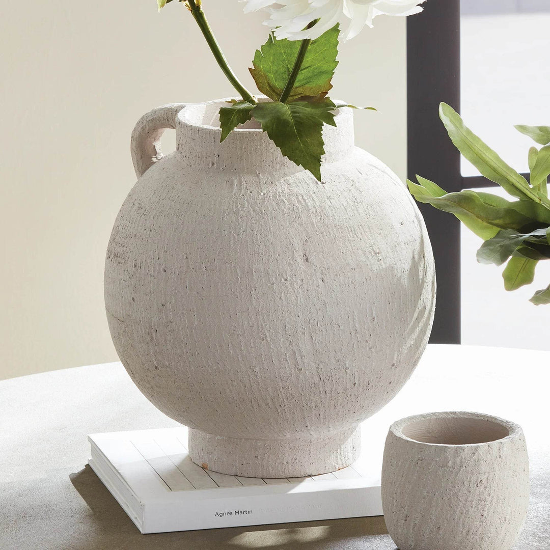 Modern White Terracotta Amphora Vase for Faux Florals