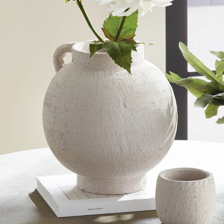 Modern White Terracotta Amphora Vase for Faux Florals
