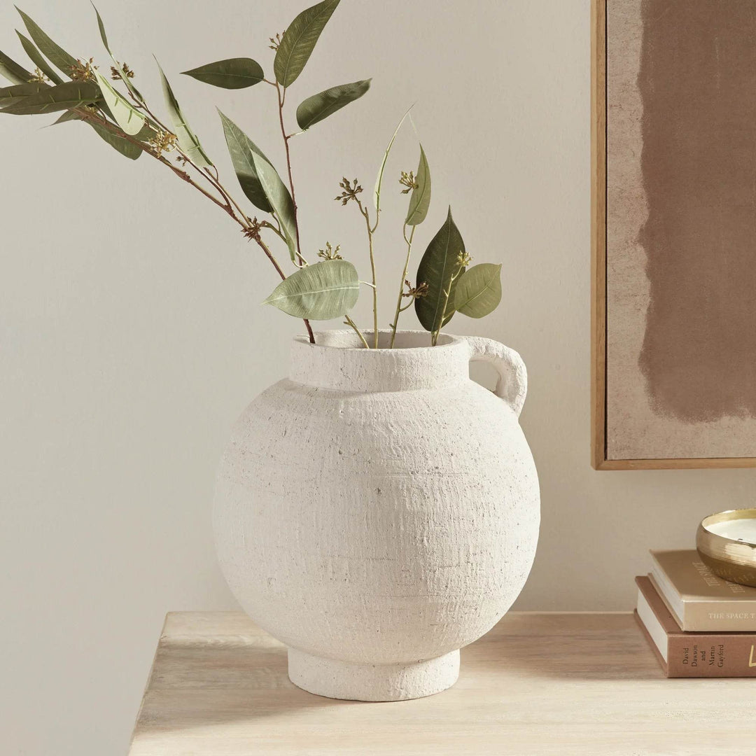 Modern White Terracotta Amphora Vase for Faux Florals