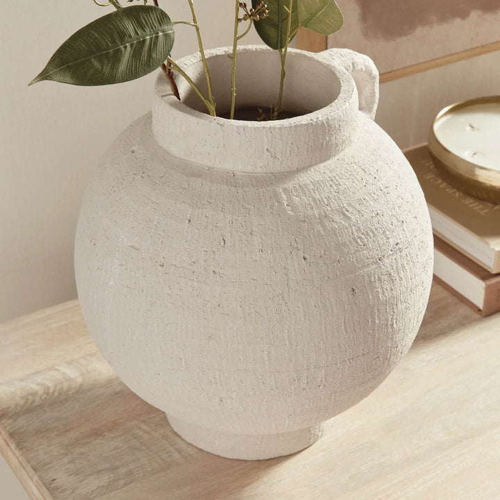 Modern White Terracotta Amphora Vase for Faux Florals