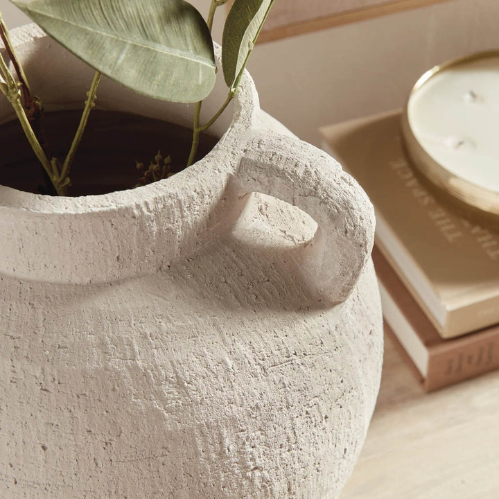 Modern White Terracotta Amphora Vase for Faux Florals