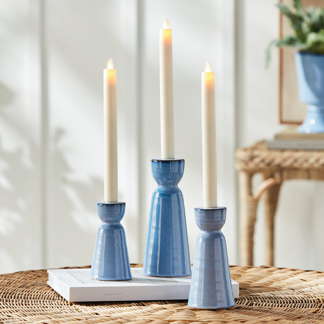 Blue Reactive Glaze Stoneware Candle Holders Set of 3
