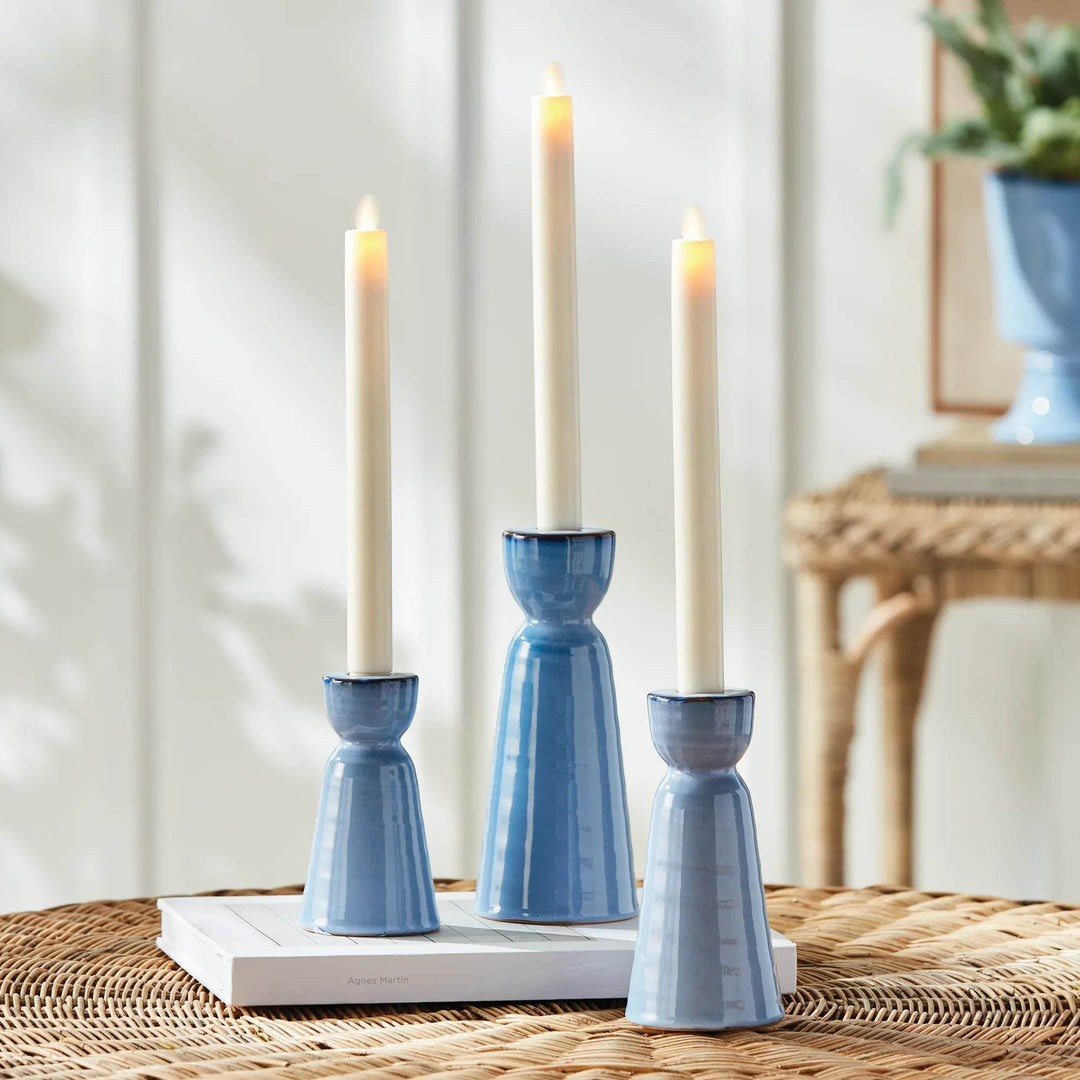 Blue Reactive Glaze Stoneware Candle Holders Set of 3