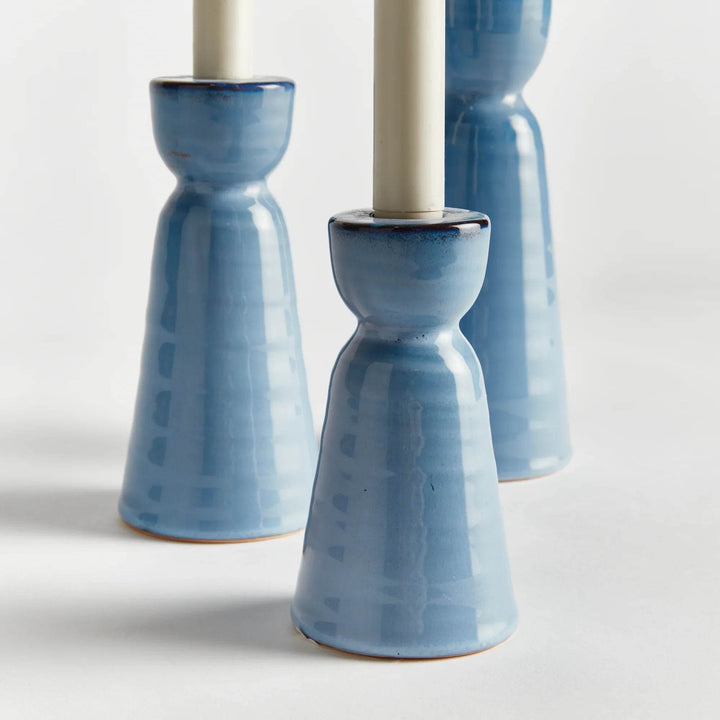 Blue Reactive Glaze Stoneware Candle Holders Set of 3