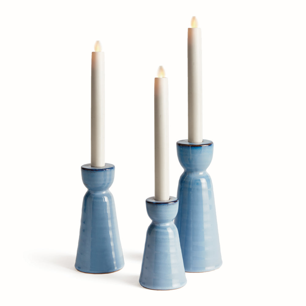 Blue Reactive Glaze Stoneware Candle Holders Set of 3