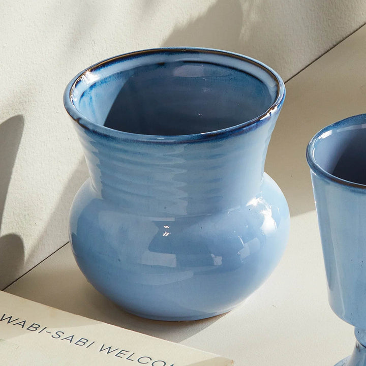 Small Blue Nautical Reactive Glaze Stoneware Planter Pot