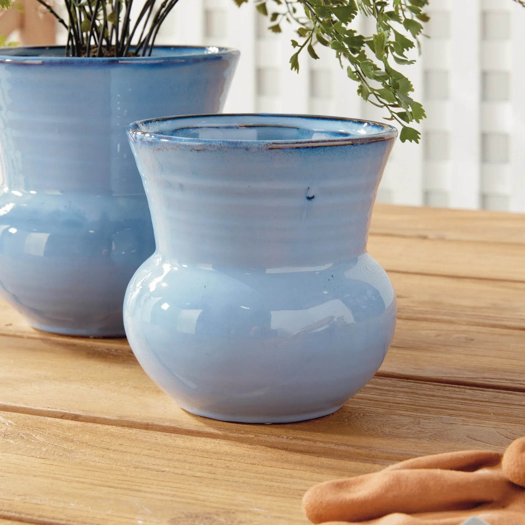 Small Blue Nautical Reactive Glaze Stoneware Planter Pot
