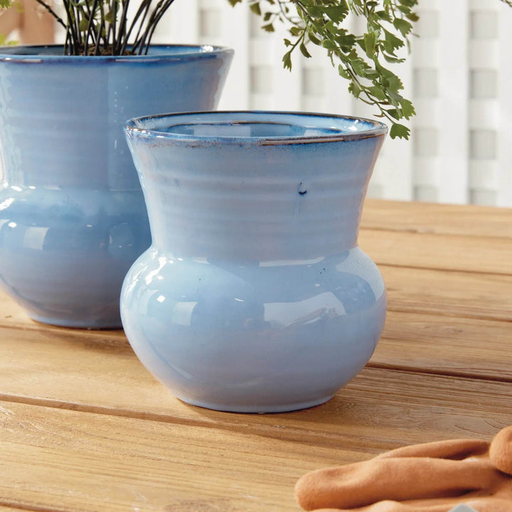 Small Blue Nautical Reactive Glaze Stoneware Planter Pot