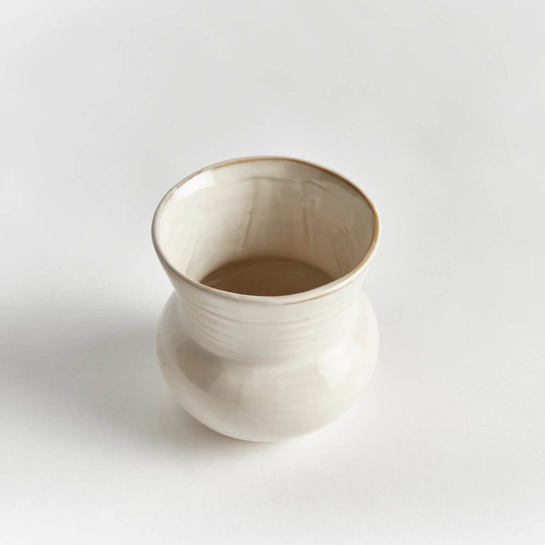 Small Cream Stoneware Planter Pot with Drain Hole - Reactive Glaze Finish