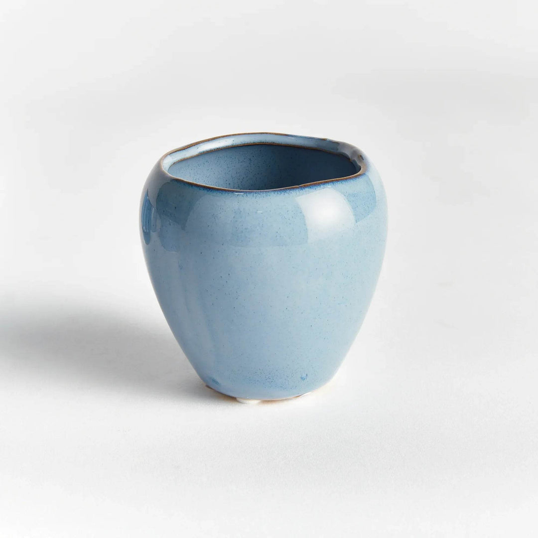 Mini Blue Stoneware Planter Pots - Set of 6 with Drain Holes