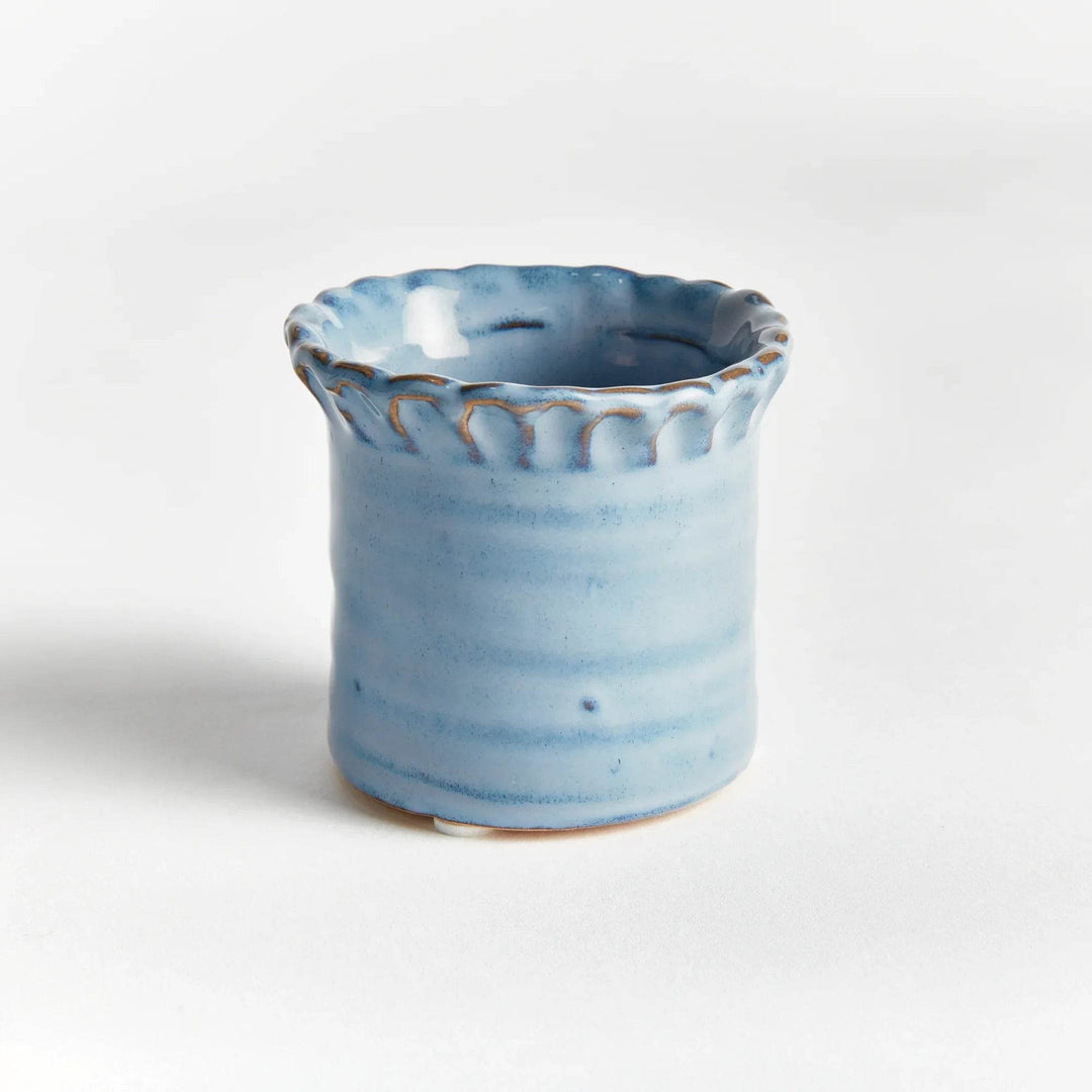 Mini Blue Stoneware Planter Pots - Set of 6 with Drain Holes