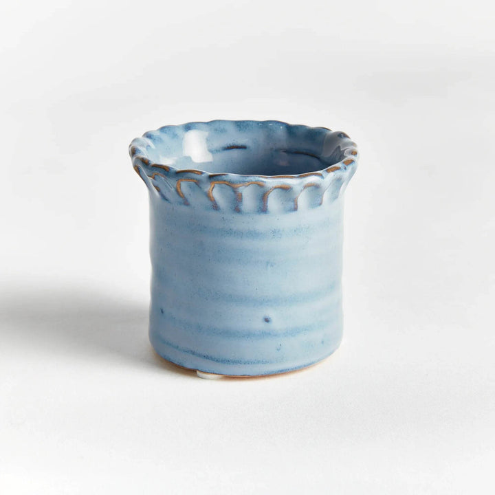 Mini Blue Stoneware Planter Pots - Set of 6 with Drain Holes