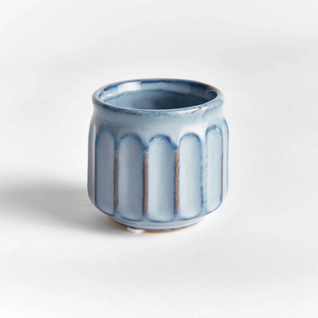 Mini Blue Stoneware Planter Pots - Set of 6 with Drain Holes