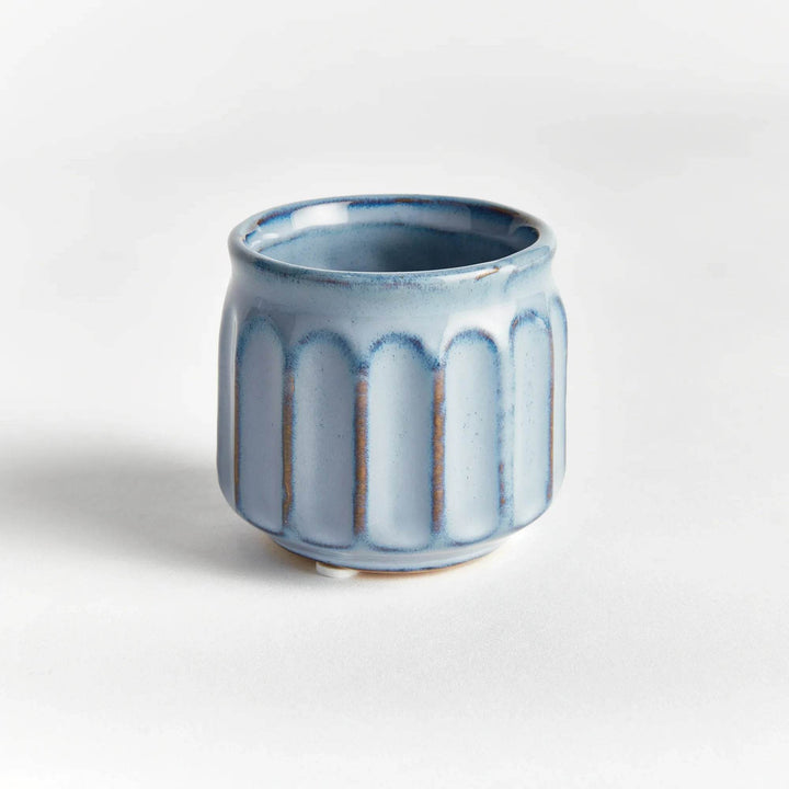 Mini Blue Stoneware Planter Pots - Set of 6 with Drain Holes