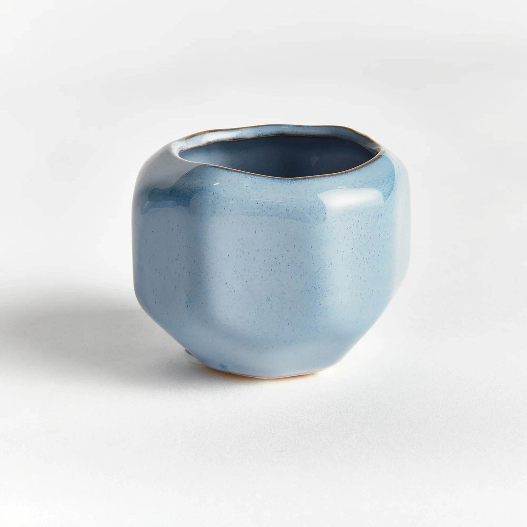 Mini Blue Stoneware Planter Pots - Set of 6 with Drain Holes