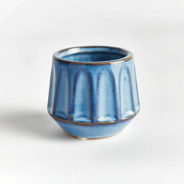 Mini Blue Stoneware Planter Pots - Set of 6 with Drain Holes