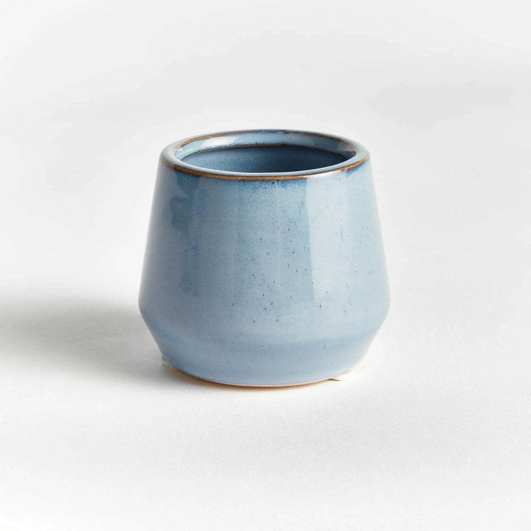 Mini Blue Stoneware Planter Pots - Set of 6 with Drain Holes