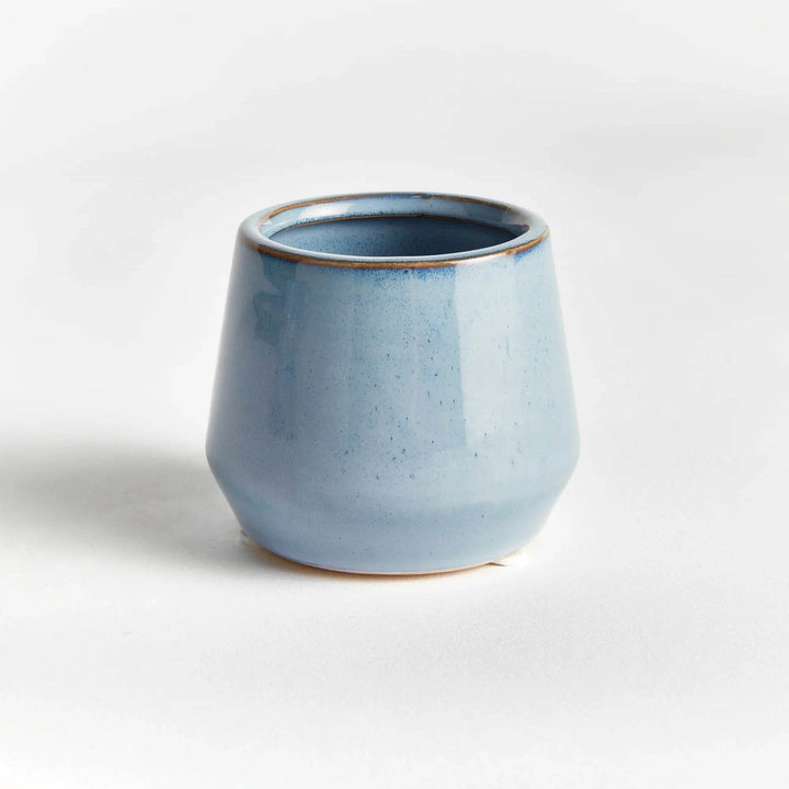 Mini Blue Stoneware Planter Pots - Set of 6 with Drain Holes
