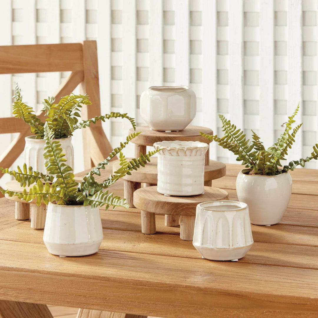 Mini Cream Stoneware Planter Pots - Set Of 6 With Drain Holes - Delamere Design