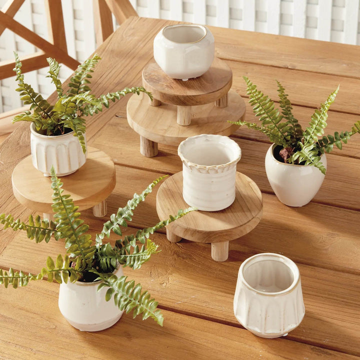Mini Cream Stoneware Planter Pots - Set Of 6 With Drain Holes - Delamere Design
