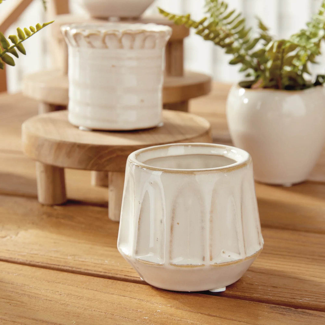 Mini Cream Stoneware Planter Pots - Set Of 6 With Drain Holes - Delamere Design