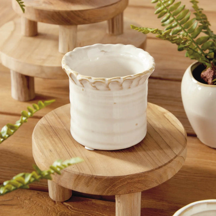 Mini Cream Stoneware Planter Pots - Set Of 6 With Drain Holes - Delamere Design