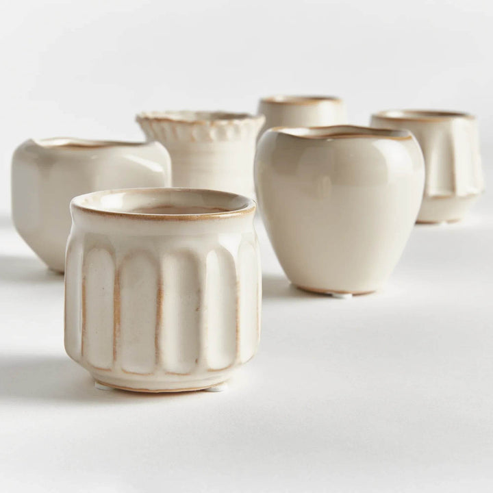 Mini Cream Stoneware Planter Pots - Set Of 6 With Drain Holes - Delamere Design