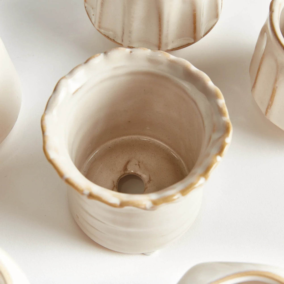 Mini Cream Stoneware Planter Pots - Set Of 6 With Drain Holes - Delamere Design