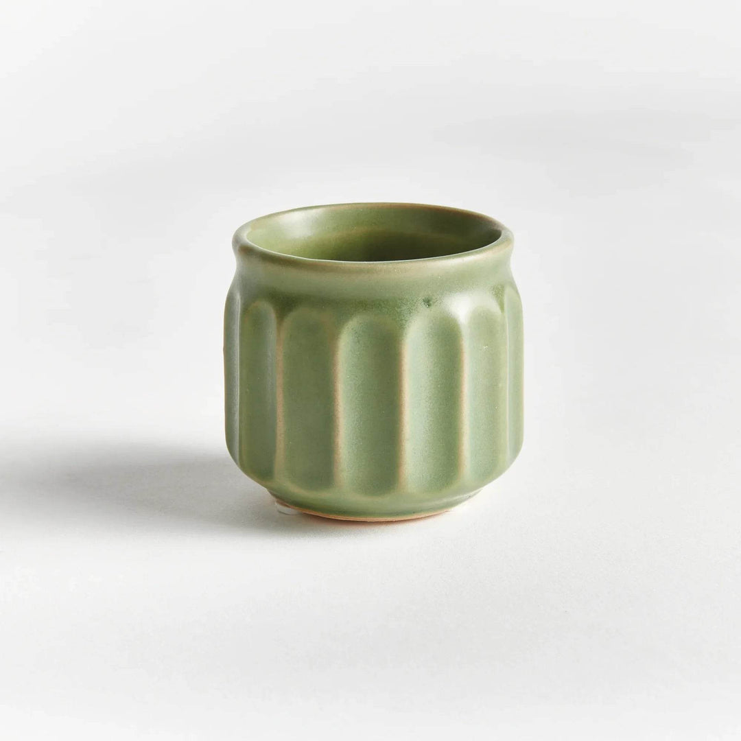 Mini Green Stoneware Planter Pots Set Of 6 With Drain Holes - Delamere Design