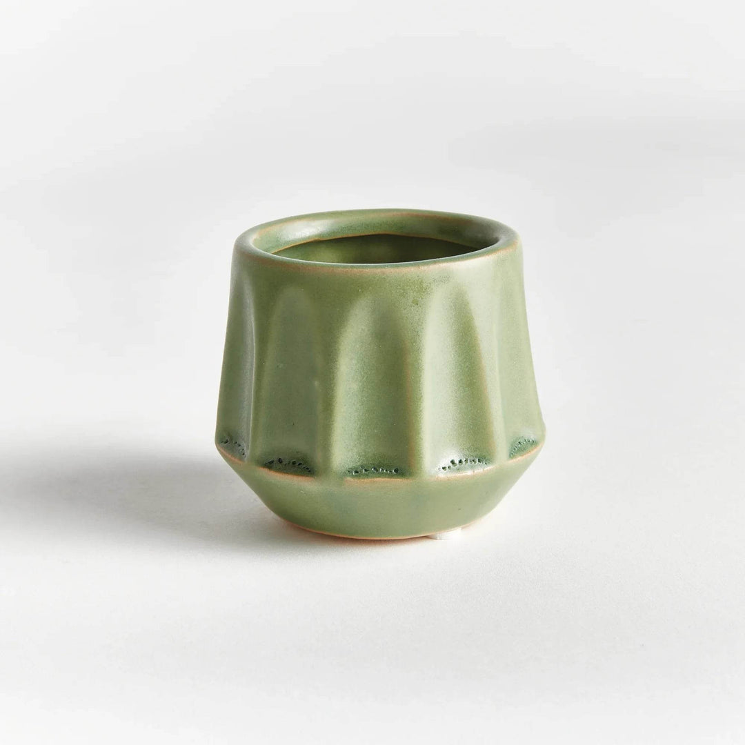 Mini Green Stoneware Planter Pots Set Of 6 With Drain Holes - Delamere Design
