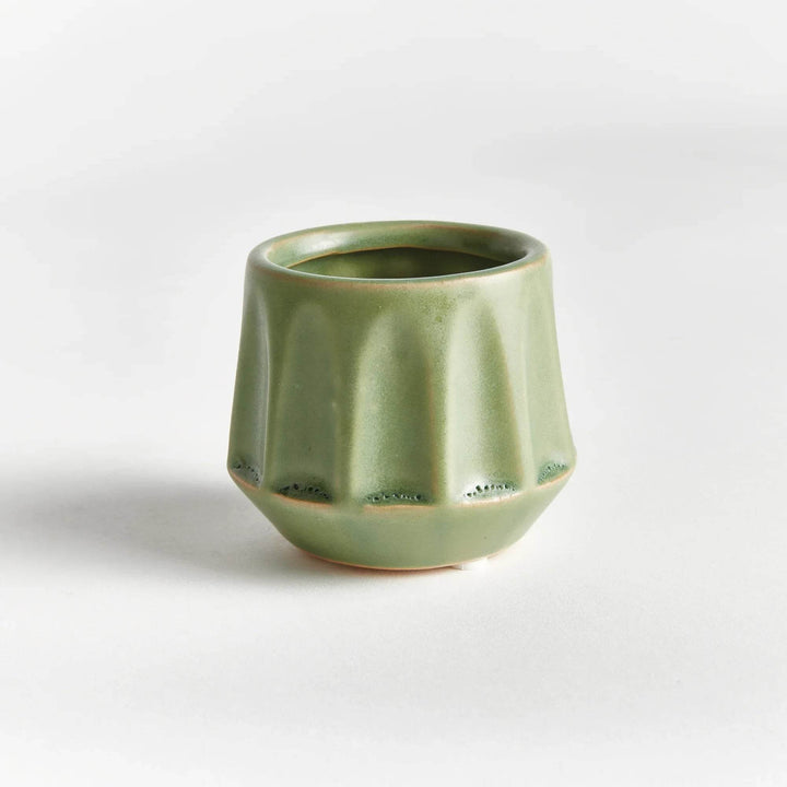 Mini Green Stoneware Planter Pots Set Of 6 With Drain Holes - Delamere Design