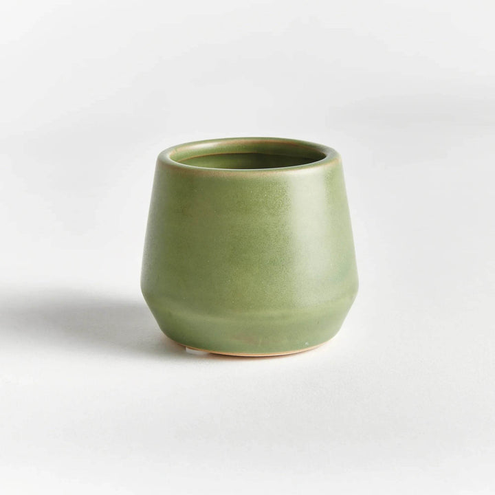 Mini Green Stoneware Planter Pots Set Of 6 With Drain Holes - Delamere Design