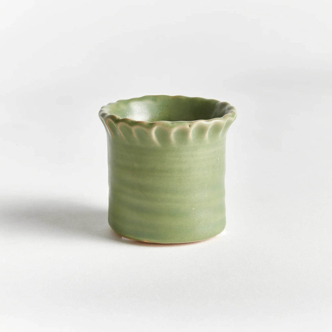 Mini Green Stoneware Planter Pots Set Of 6 With Drain Holes - Delamere Design