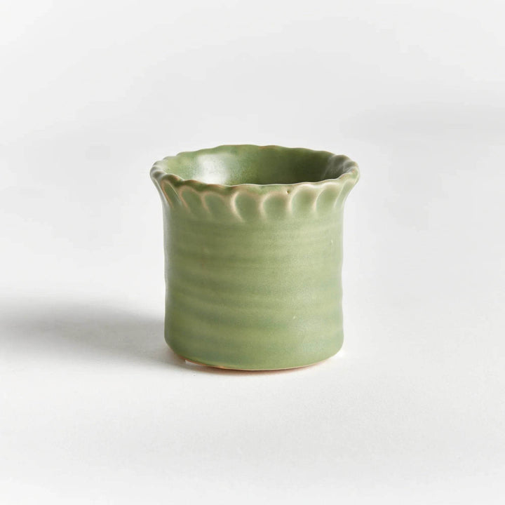 Mini Green Stoneware Planter Pots Set Of 6 With Drain Holes - Delamere Design
