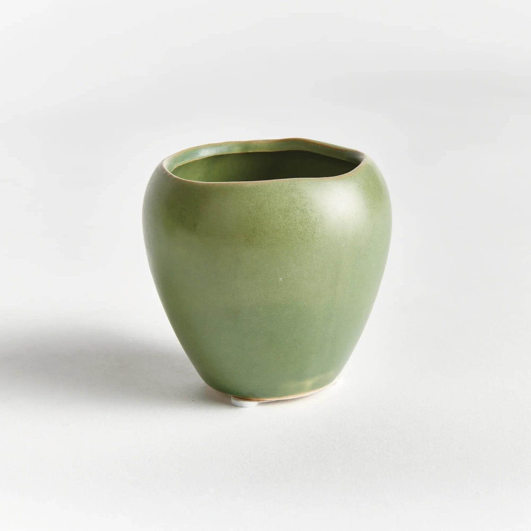 Mini Green Stoneware Planter Pots Set Of 6 With Drain Holes - Delamere Design