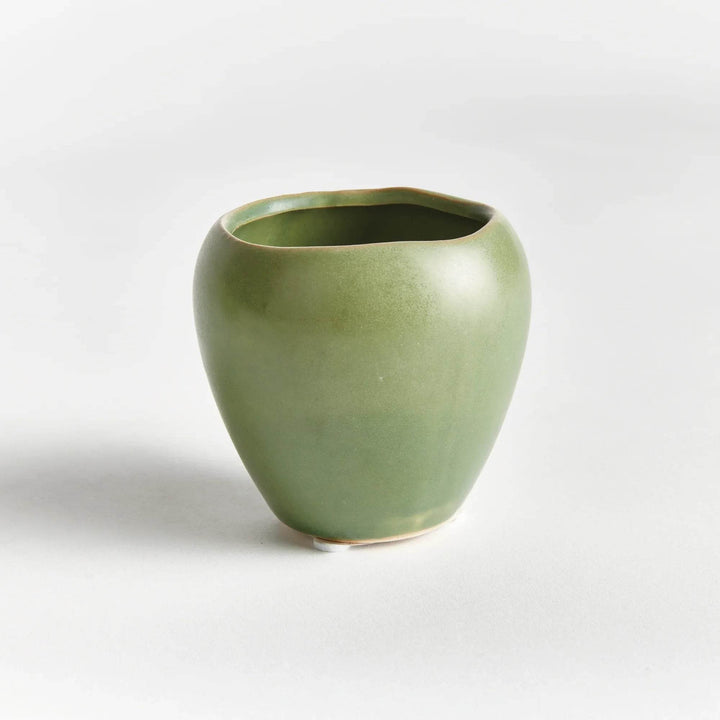 Mini Green Stoneware Planter Pots Set Of 6 With Drain Holes - Delamere Design