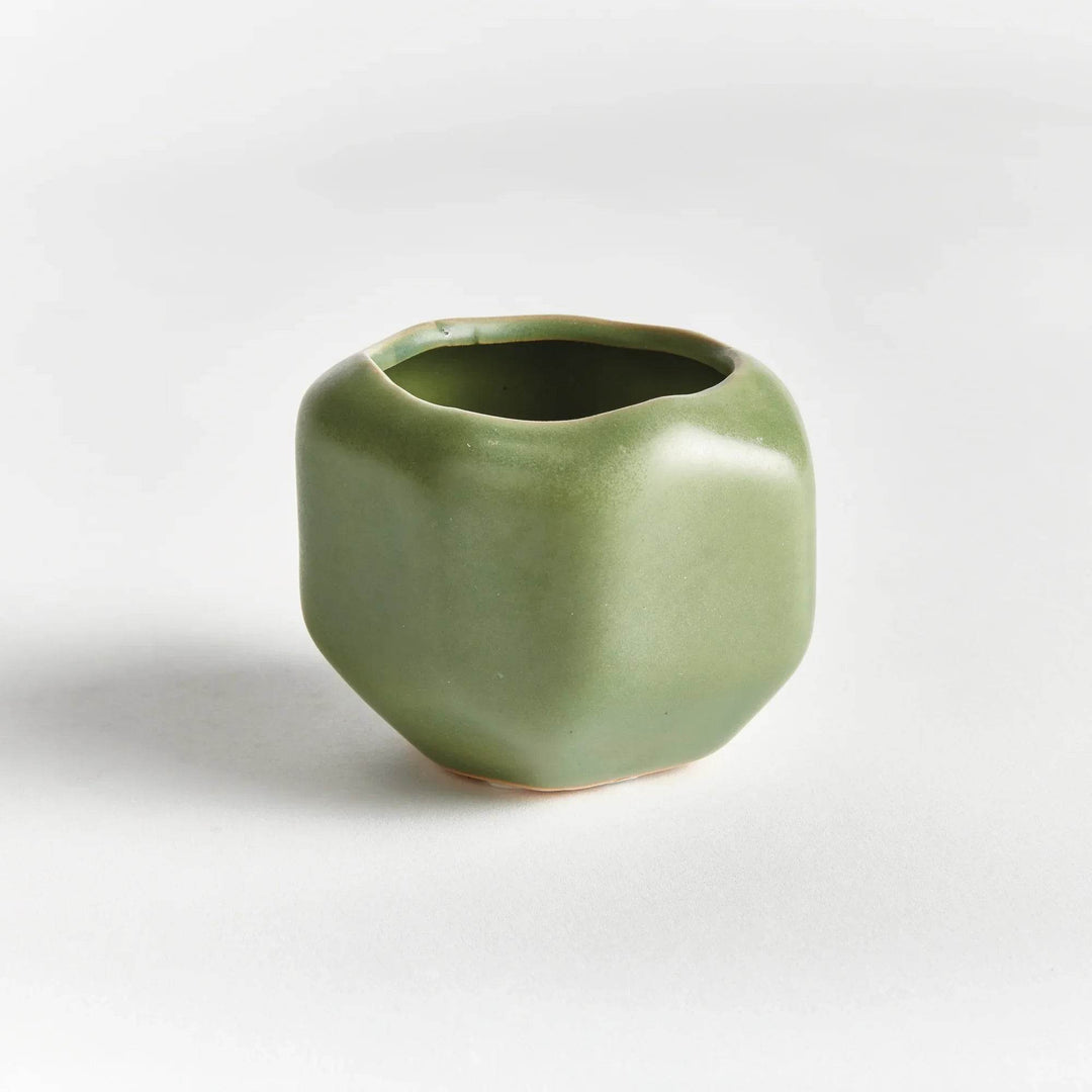Mini Green Stoneware Planter Pots Set Of 6 With Drain Holes - Delamere Design