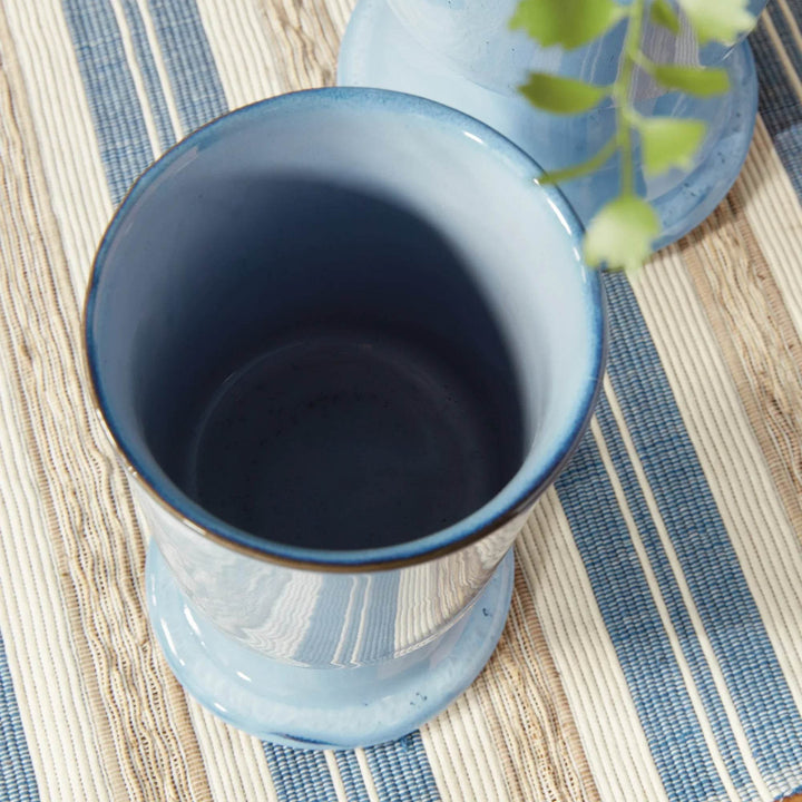 Footed Blue Ceramic Cachepot Planters - Set of 2