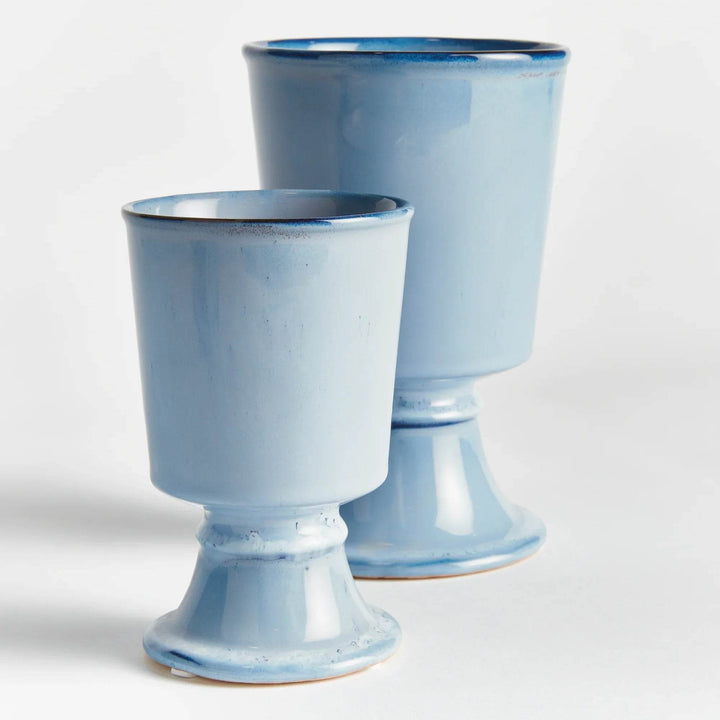 Footed Blue Ceramic Cachepot Planters - Set of 2