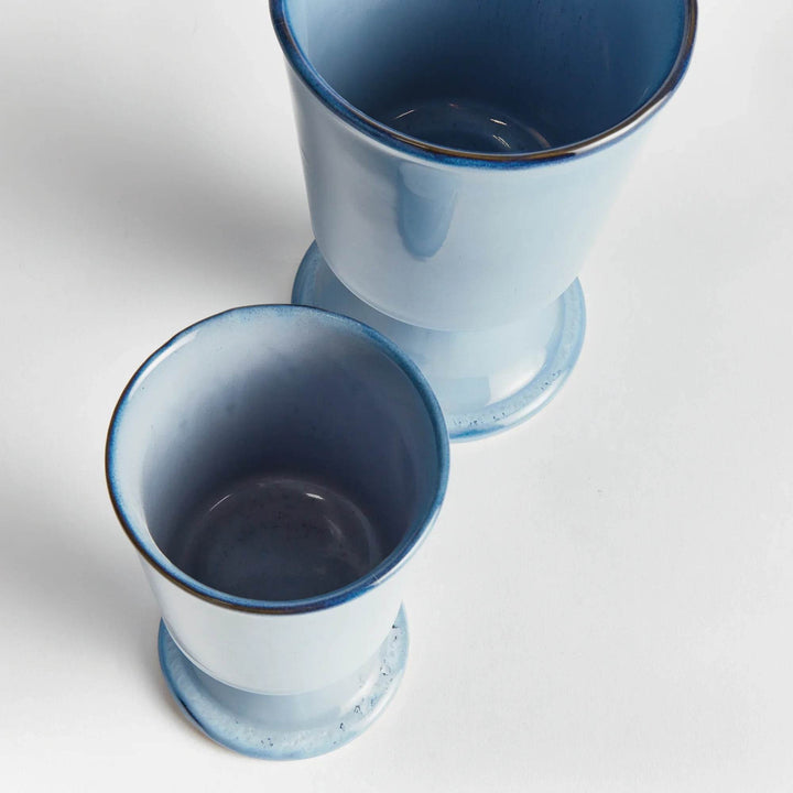 Footed Blue Ceramic Cachepot Planters - Set of 2